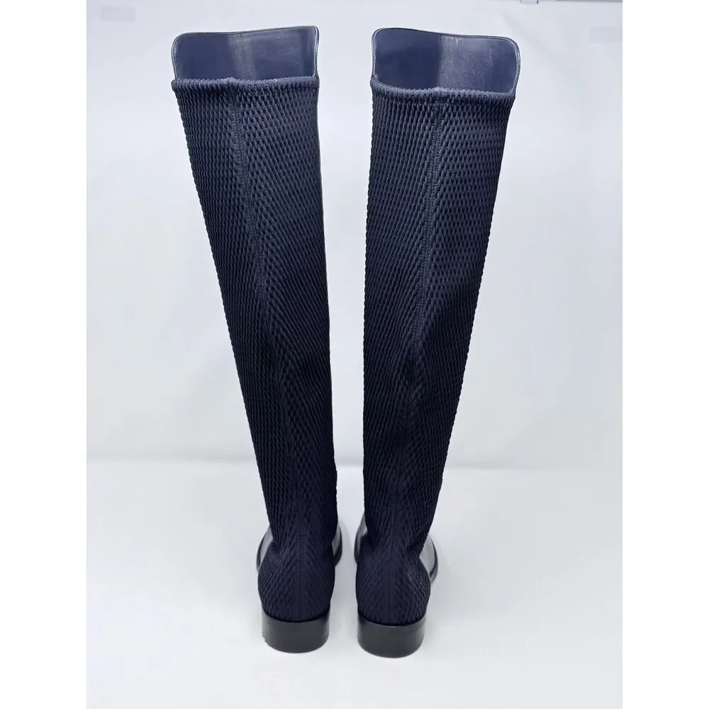 Stuart Weitzman 5050 Navy Blue Leather Over the Knee Boots Size 4C Wide NWOB